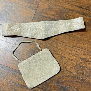 Vintage Heavily Beaded Silver Purse and Belt